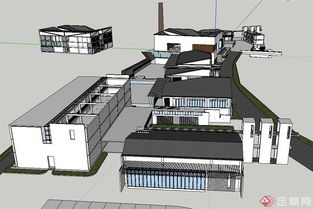 中式造型工厂建筑设计su模型
